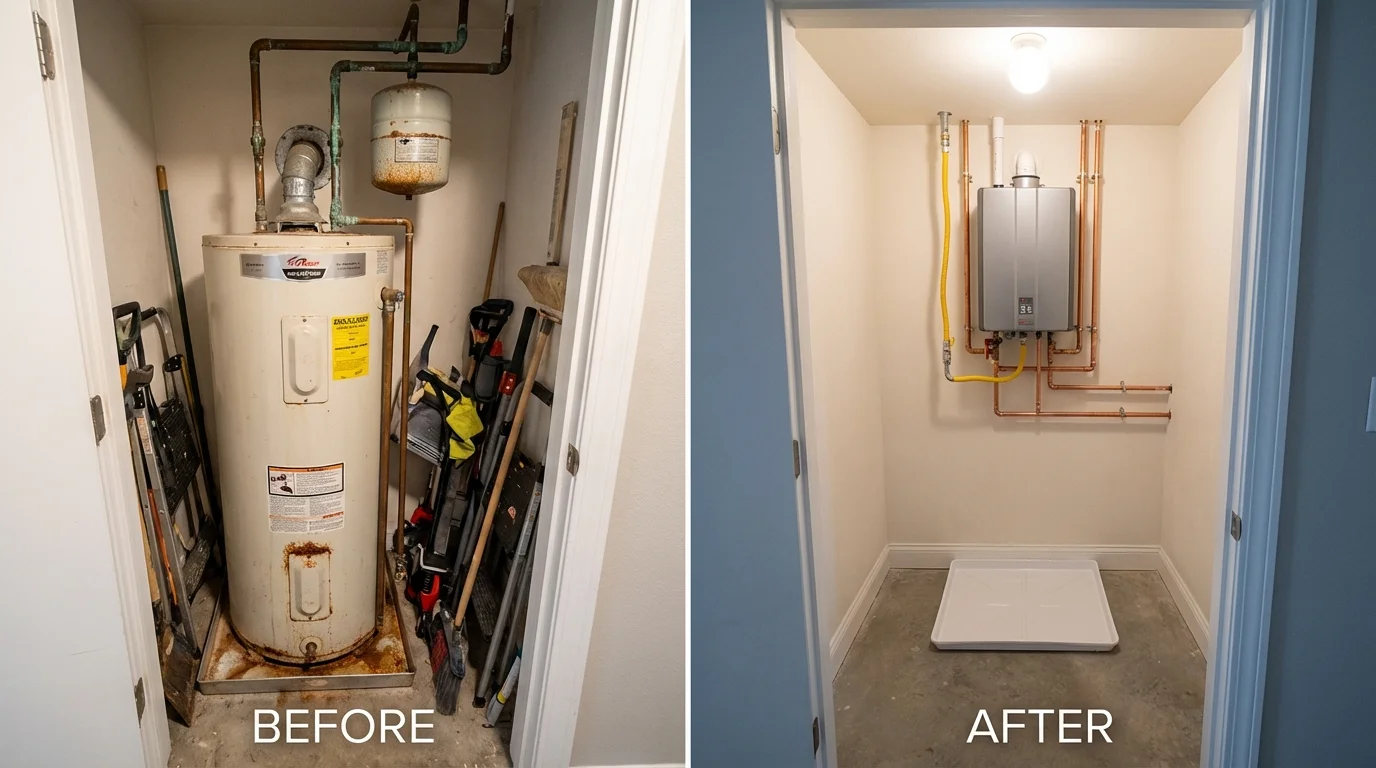 Tank water heater versus wall-mounted tankless unit comparison for Jefferson, NC homeowners